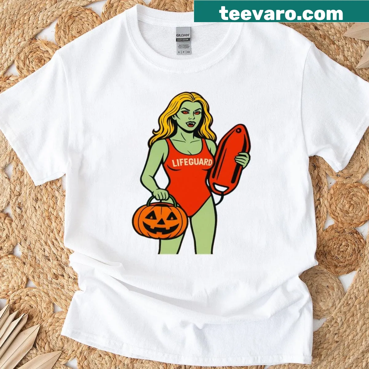 Vampire lifeguard graphic in pop art style on a T-shirt — on a men's t-shirt