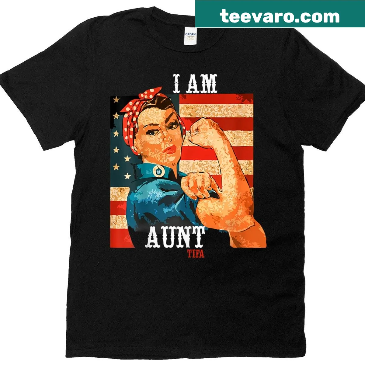 Vintage T-shirt with 'I Am Aunt Tifa' text and American flag design — on a men's t-shirt