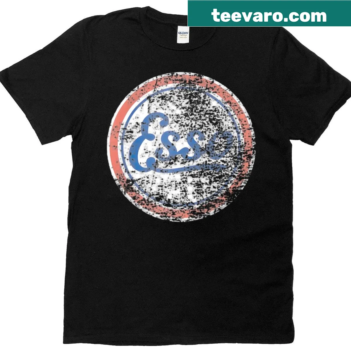 Distressed vintage Esso logo t-shirt — on a men's t-shirt