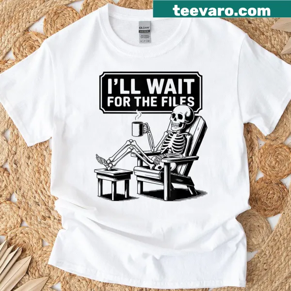 Skeleton meme design on a humorous office-themed t-shirt