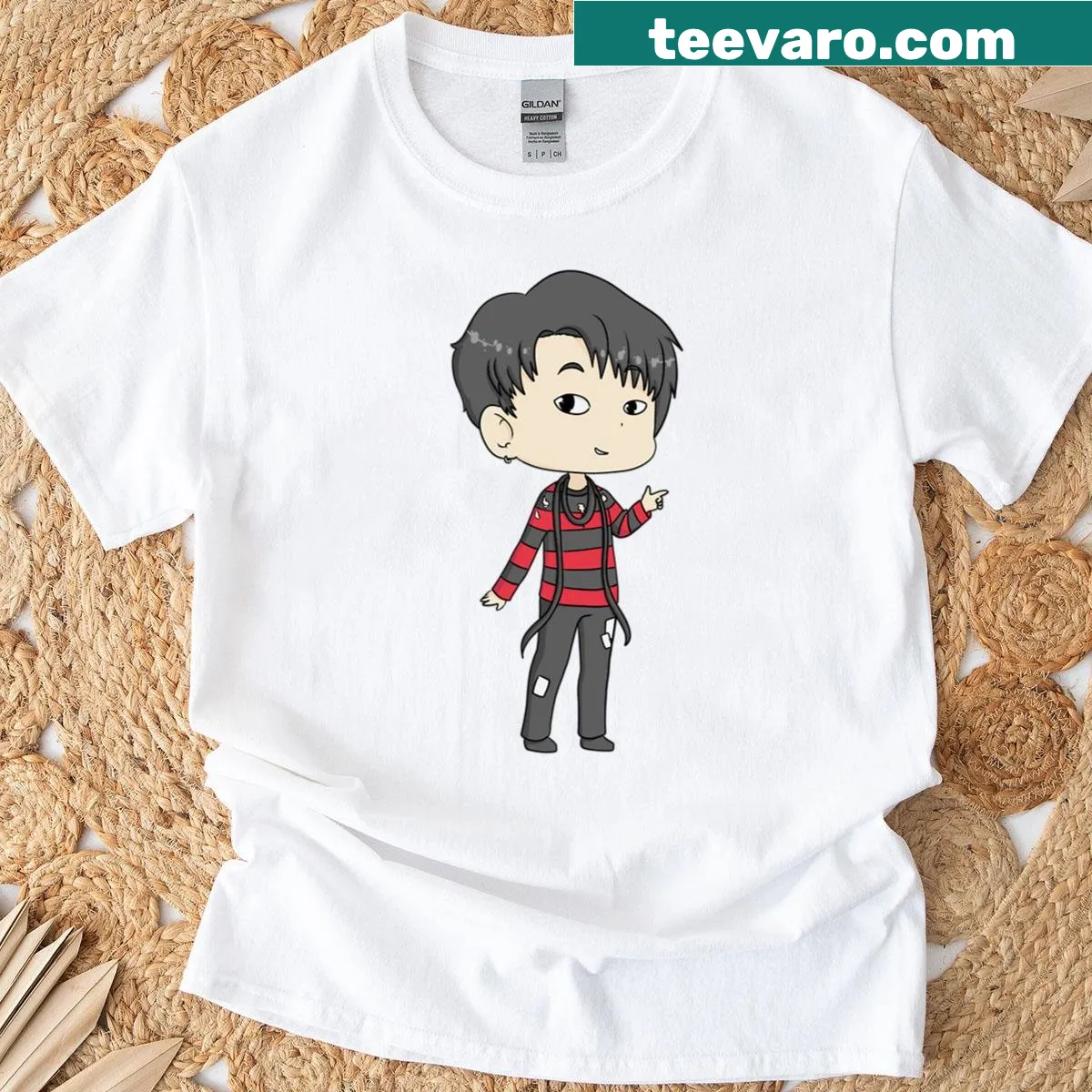 Cartoon design inspired by Jungkook's 'War Of Hormone' — on a men's t-shirt
