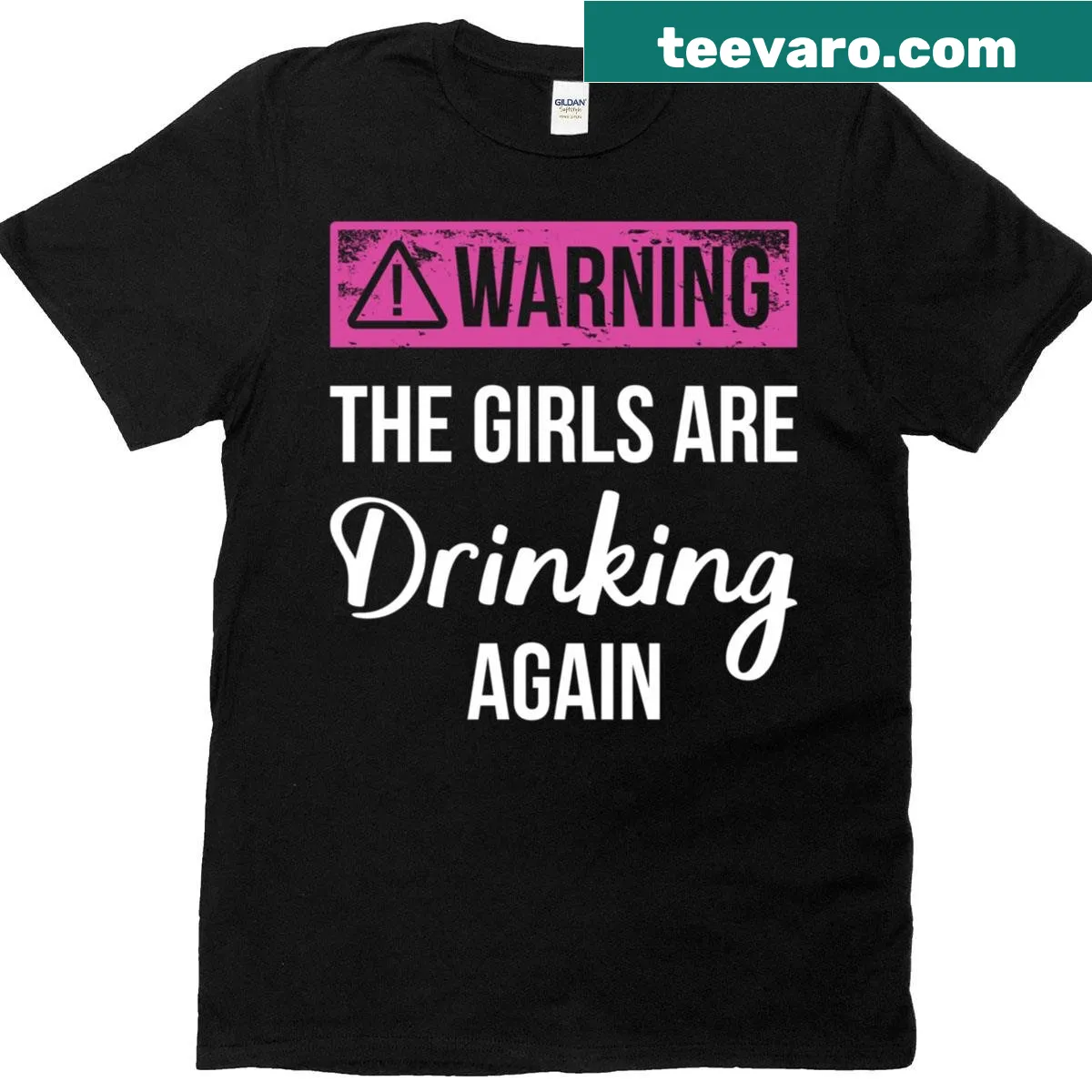 Playful girls night t-shirt with drinking warning graphic — on a men's t-shirt