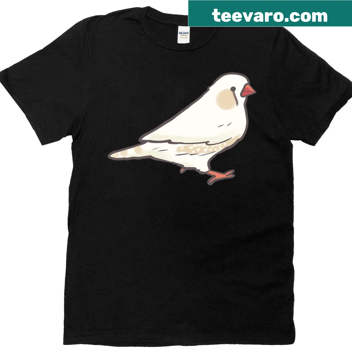Drawing of a white zebra finch on a T-shirt — on a men's t-shirt