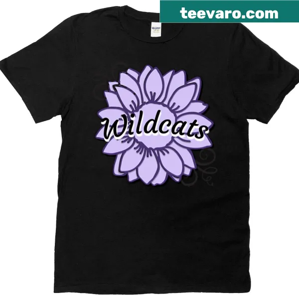 Illustrated wildcat and sunflower design on T-shirt