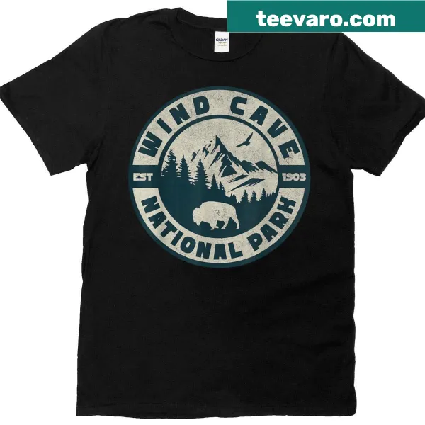 Illustrated design of Wind Cave National Park on a T-shirt