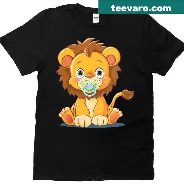 Cute baby lion with pacifier graphic on a women's t-shirt