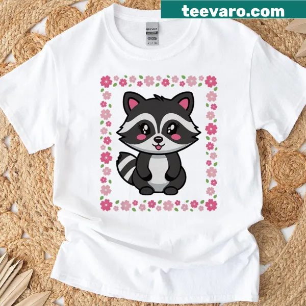 Kawaii raccoon graphic on shirt for kids
