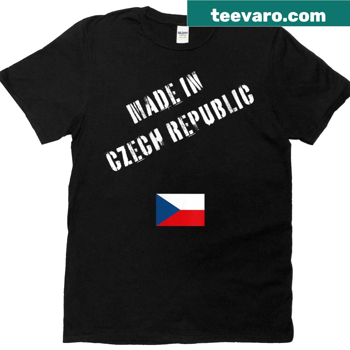 Funny T-shirt with 'Made In Czech Republic' text and a flag graphic. — on a men's t-shirt