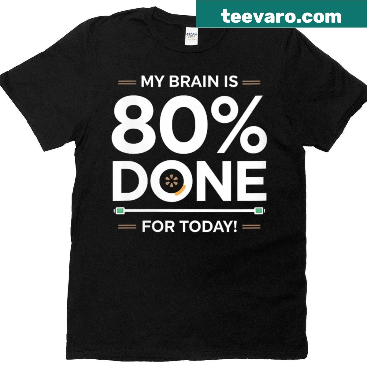 Funny T-shirt with 'My Brain Is 80% Done' text — on a men's t-shirt