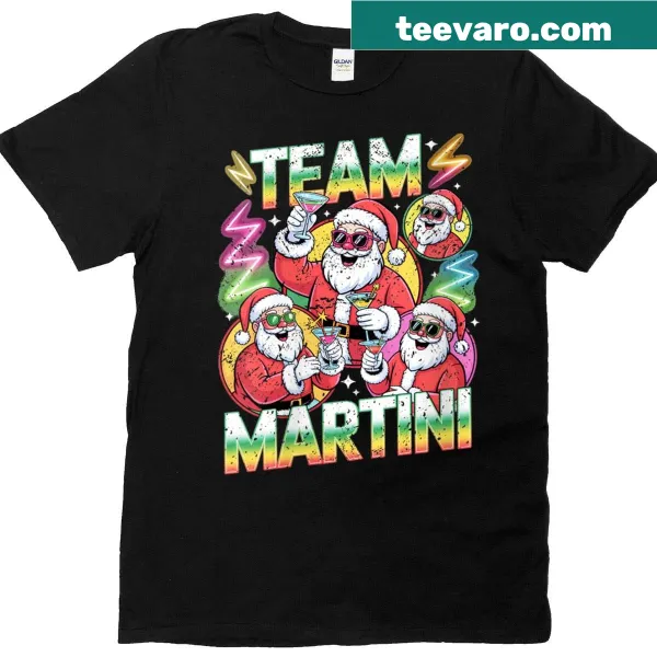Funny women's Santa Squad holiday T-shirt with martini design