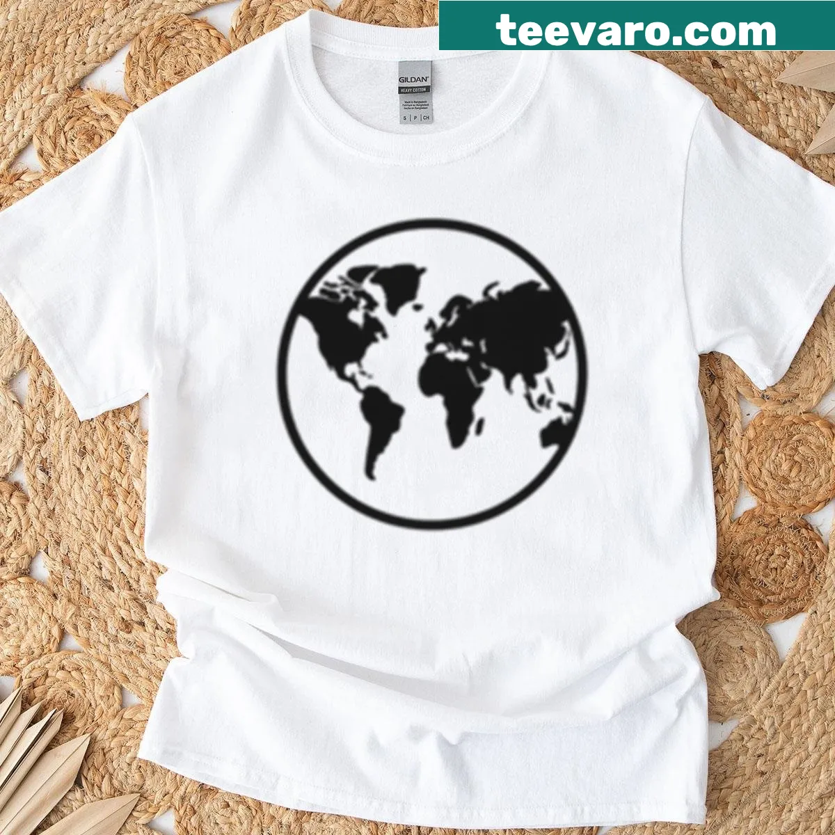 Silhouette of world continents in a circle on a t-shirt. — on a men's t-shirt