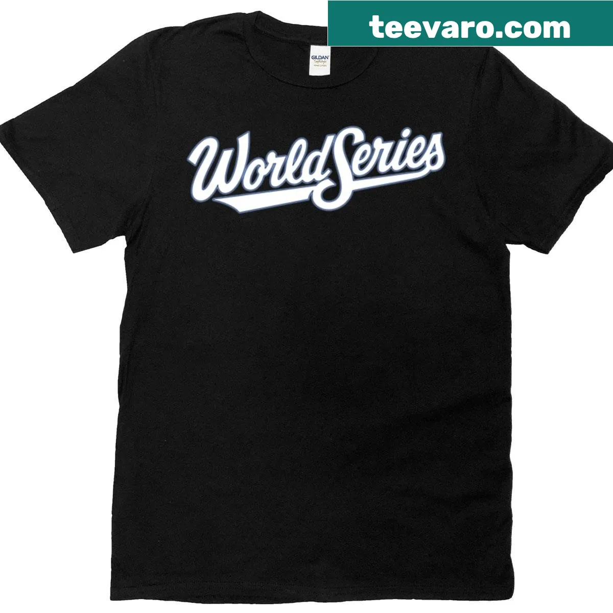 World Series 2025 T-shirt featuring Blue Jays and Dodgers logos — on a men's t-shirt