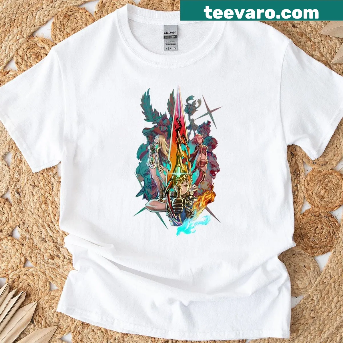 Illustration of the team from Xenoblade Chronicles 2 on a t-shirt — on a men's t-shirt
