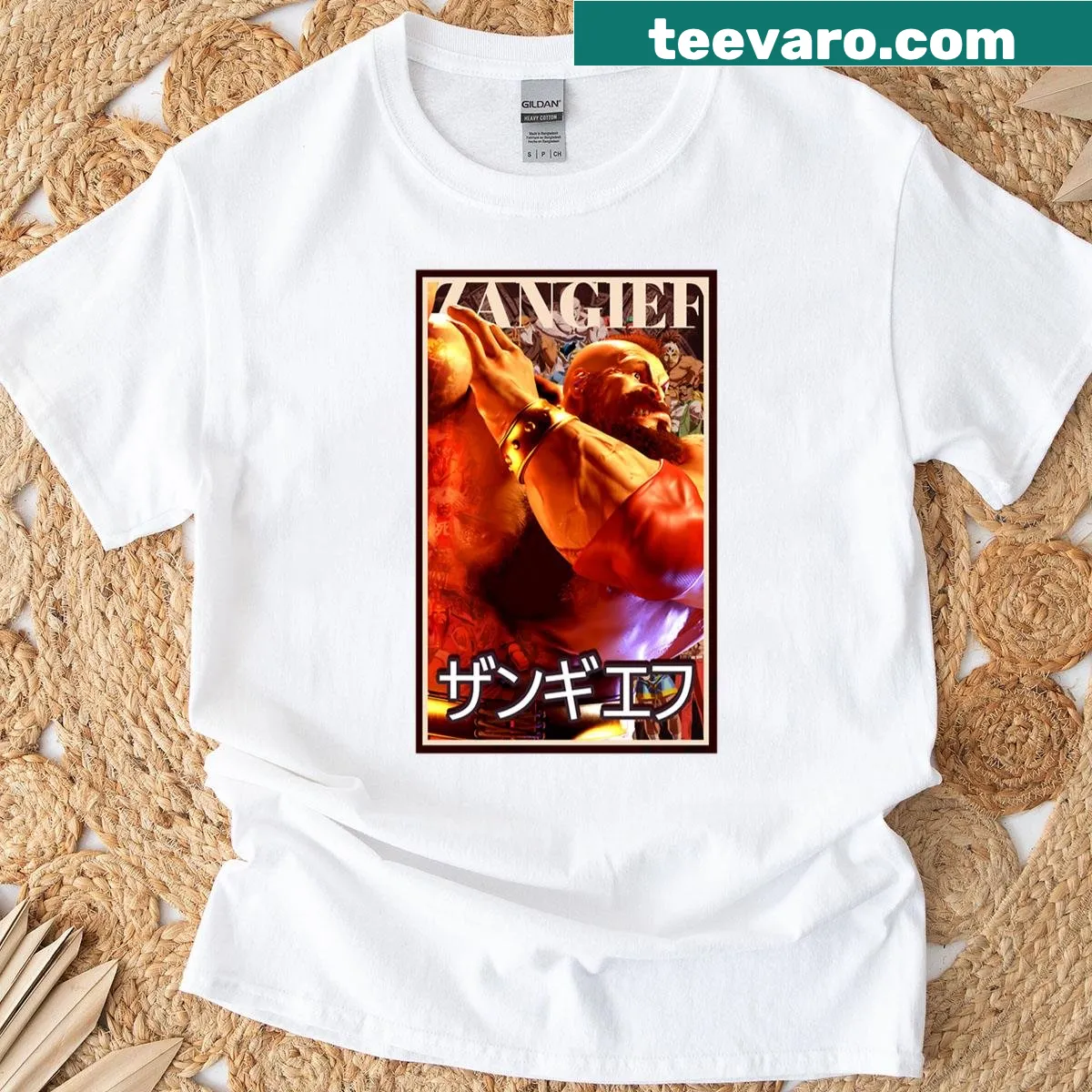 Retro Street Fighter Zangief shirt featuring classic arcade art. — on a men's t-shirt