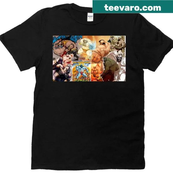 Collage shirt featuring Zangief character from gaming