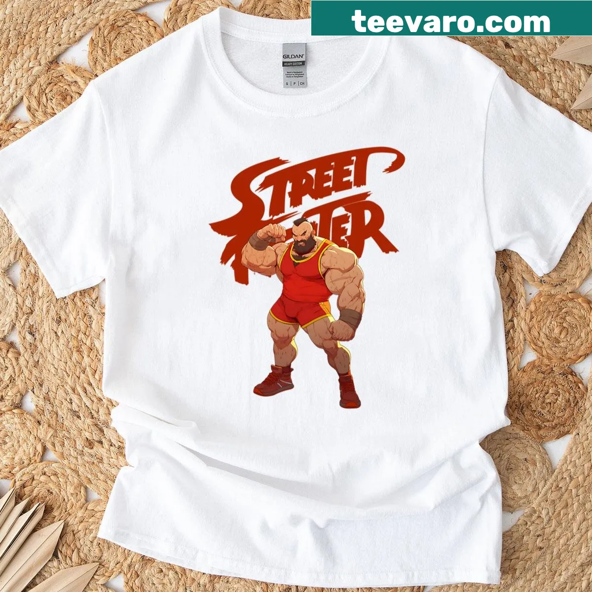 Illustration of Zangief in a fighter pose on a T-shirt — on a men's t-shirt