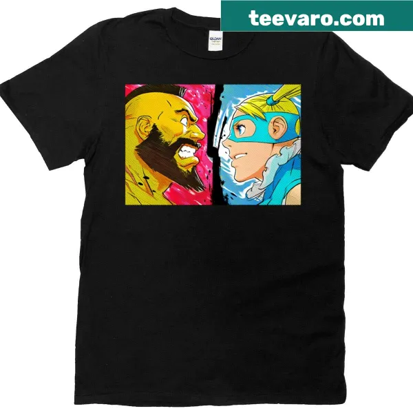 Oversized T-shirt featuring Zangief and Rainbow Mika in a playful graphic