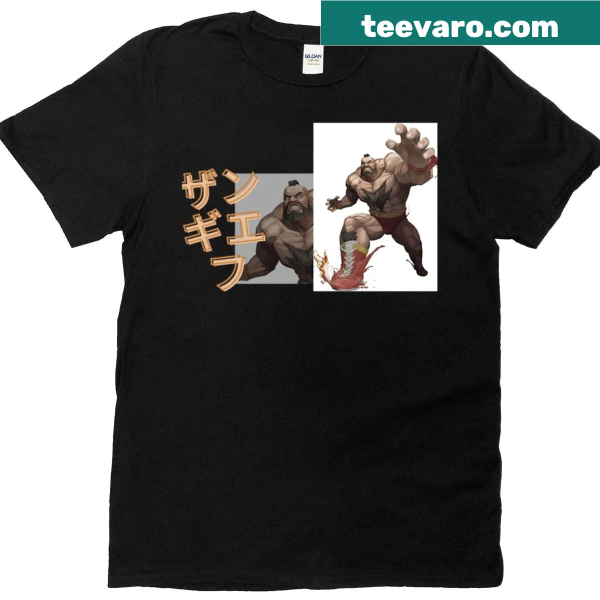 Artistic interpretation of Zangief from Street Fighter on T-shirt — on a men's t-shirt