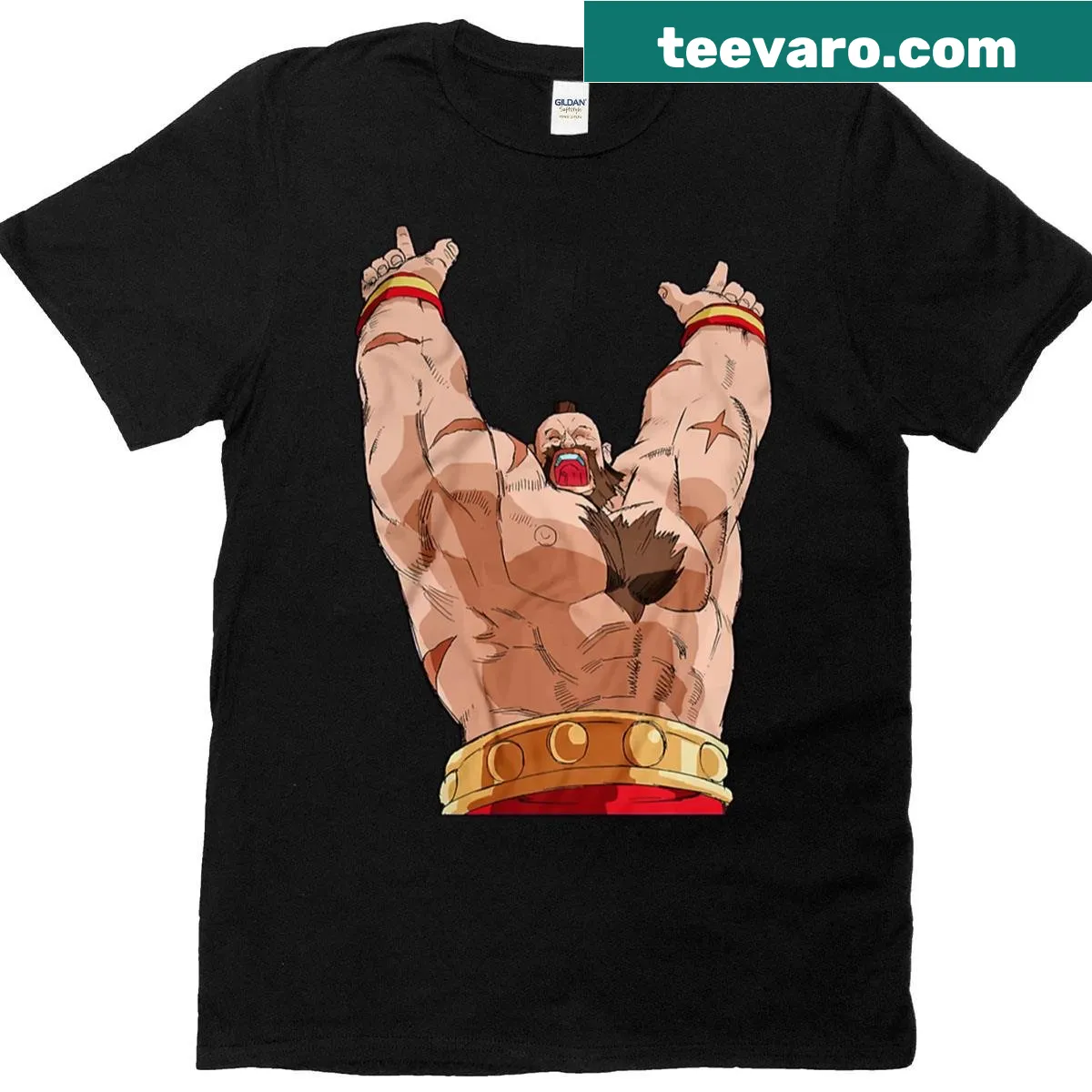 Zangief in winning pose from Marvel vs. Capcom on T-shirt — on a men's t-shirt