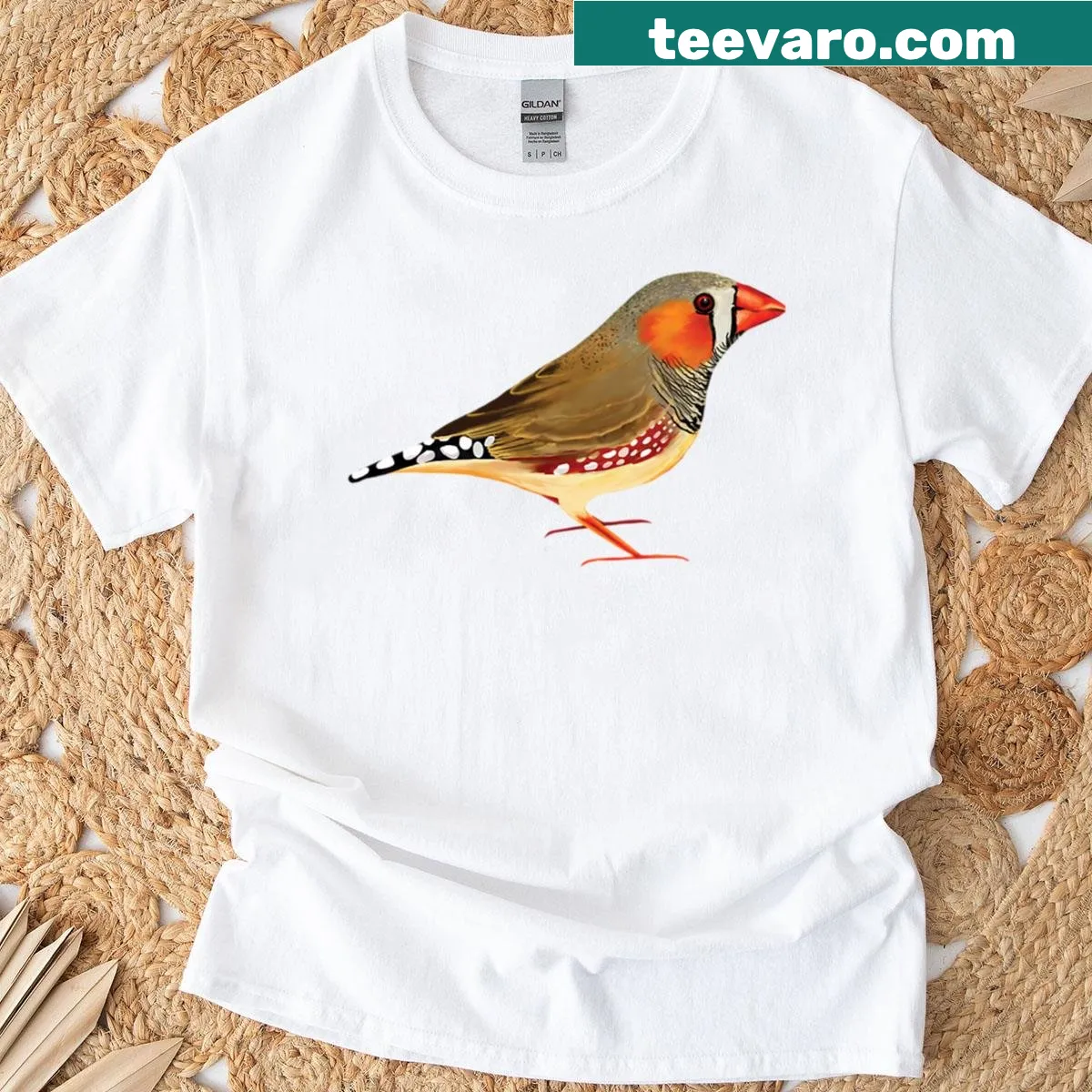 Photographic print T-shirt featuring zebra finches — on a men's t-shirt