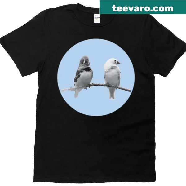 Zebra Finches T-shirt featuring playful bird illustrations