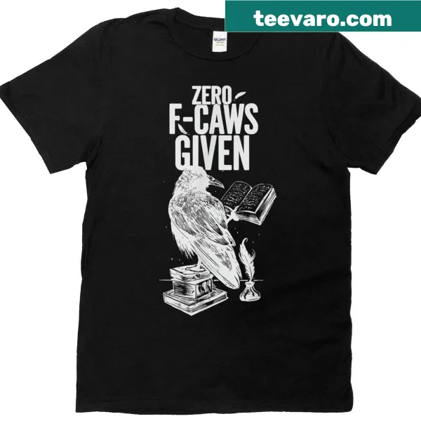 Funny Halloween T-shirt featuring a raven and the text 'Zero F-caws Given'.