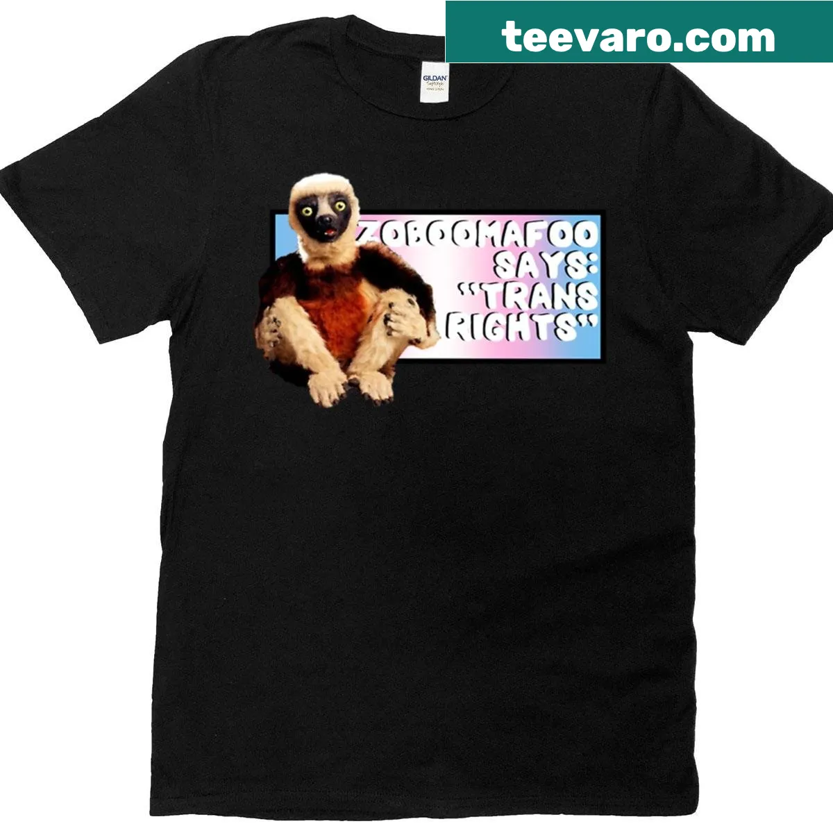 Zoboomafoo themed shirt with Trans Rights text — on a men's t-shirt