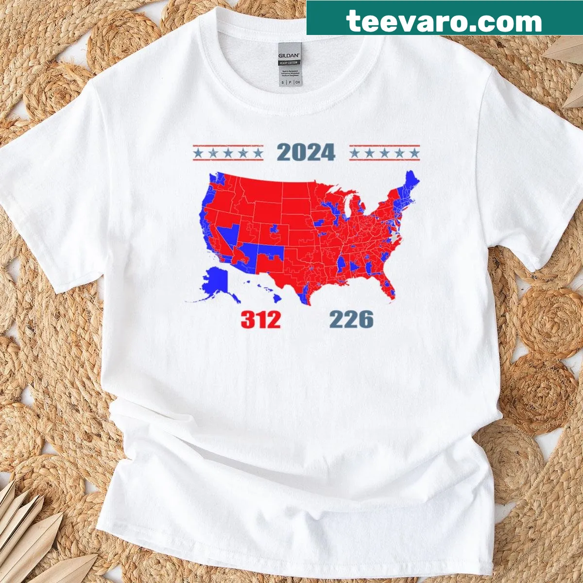 Illustrated electoral map T-shirt showing Trump 312 votes — on a men's t-shirt