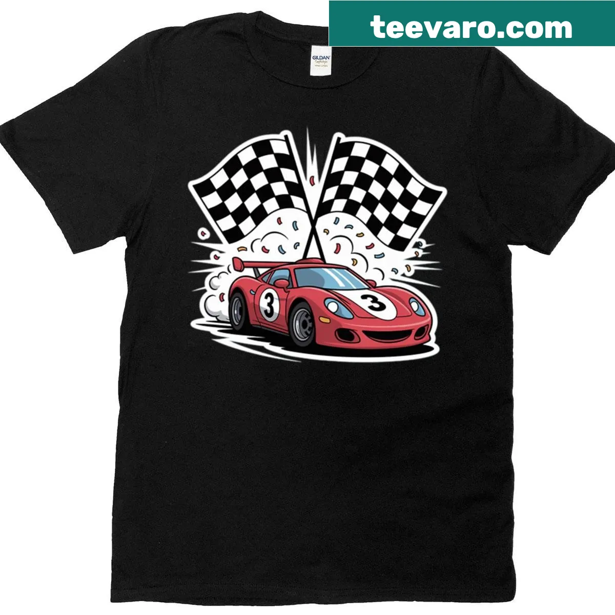 Cartoon race car design on a 3rd birthday shirt for kids — on a men's t-shirt
