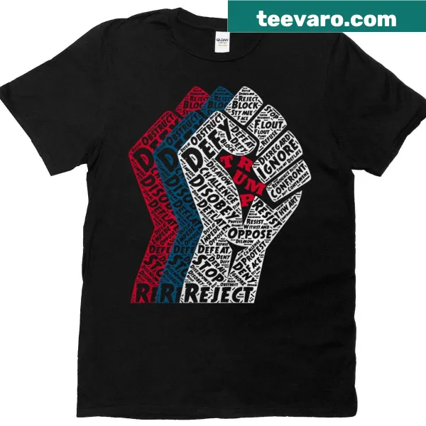 Graphic of a raised fist against the American flag on a T-shirt