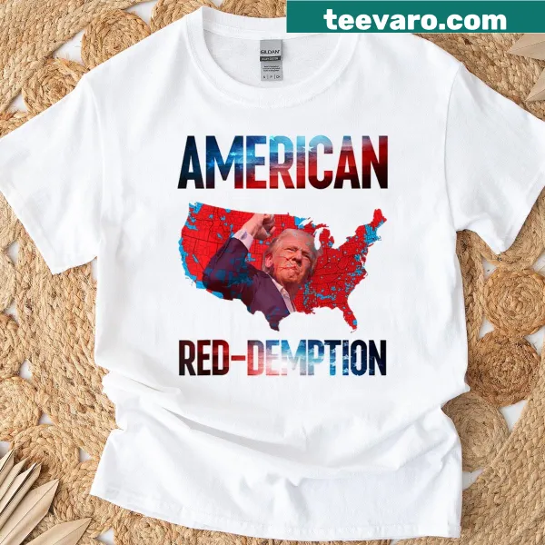 Raglan baseball tee featuring the 2024 electoral map and 'American Red-demption' text