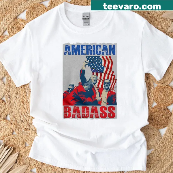 Typography t-shirt reading 'American Trump Badass'