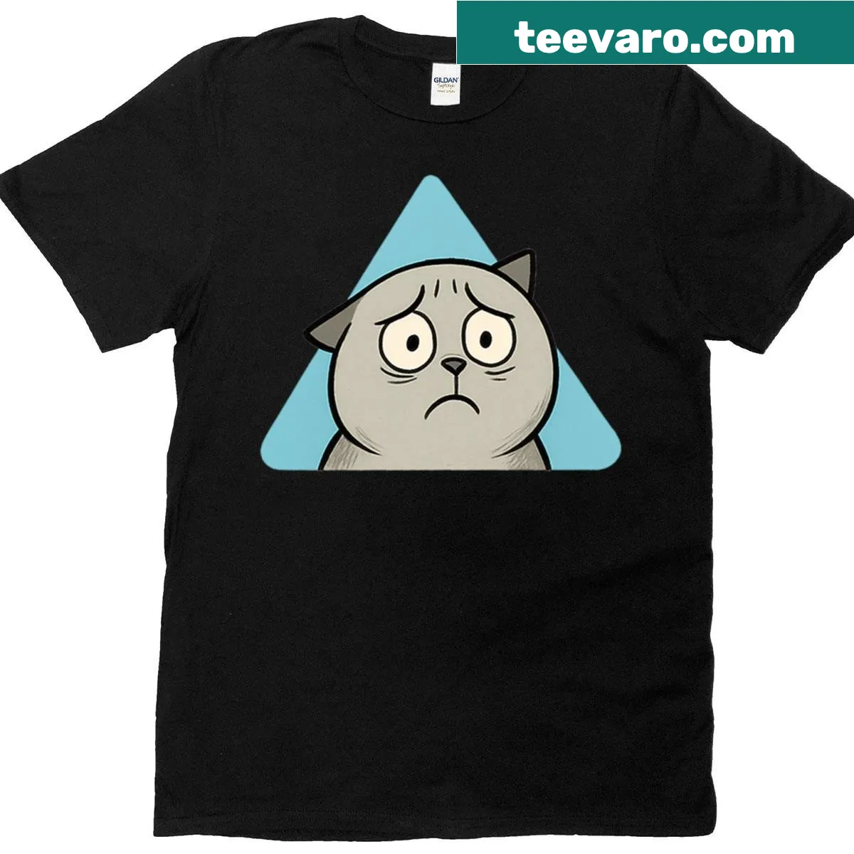 Illustration of an anxious cat on a t-shirt — on a men's t-shirt