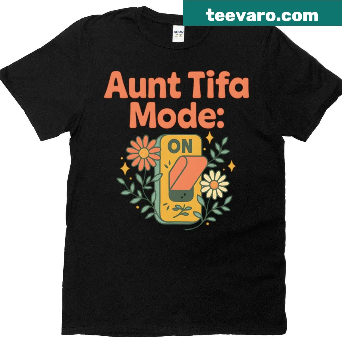 Minimalist feminist t-shirt with bold text celebrating aunts — on a men's t-shirt