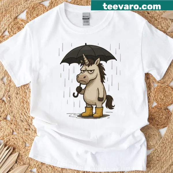 Cartoon bad-tempered unicorn on a t-shirt