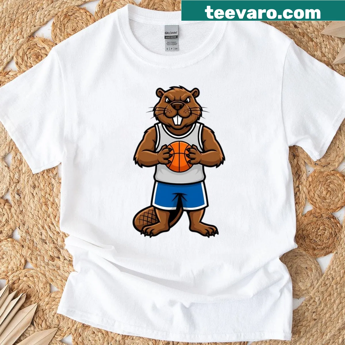 Cartoon beaver basketball player graphic on a kids' T-shirt — on a men's t-shirt