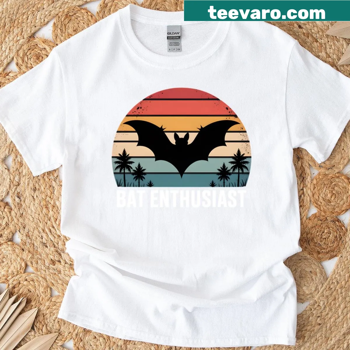 Retro Halloween bat design T-shirt featuring whimsical graphics — on a men's t-shirt
