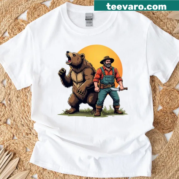 Vintage T-shirt featuring a bear and axe, embodying a lumberjack theme