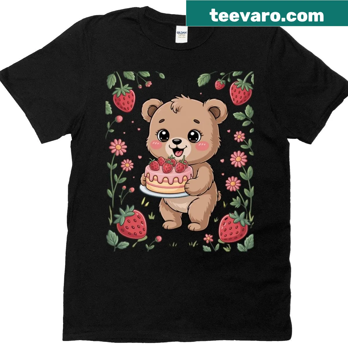 Cartoon birthday bear on Beary Happy Birthday T-shirt — on a men's t-shirt