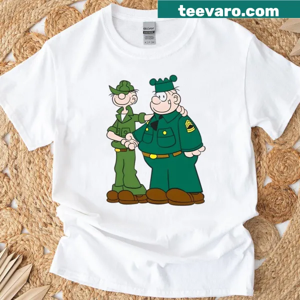 Beetle Bailey and Sarge cartoon characters printed on T-shirt