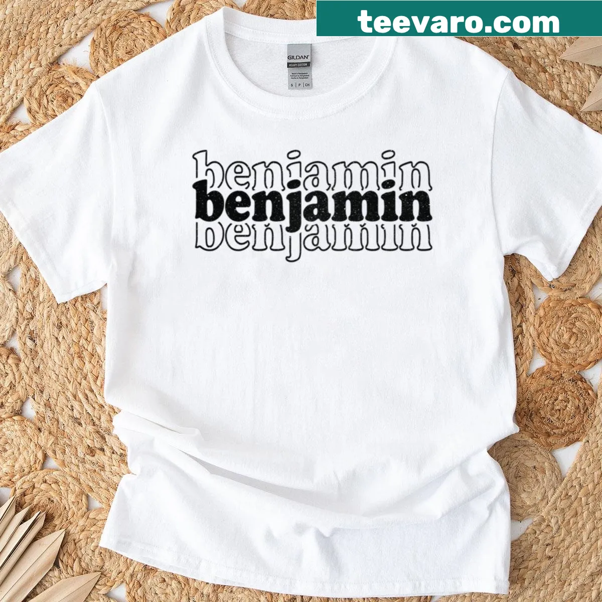 Personalized shirt featuring the name Benjamin in a unique design. — on a men's t-shirt