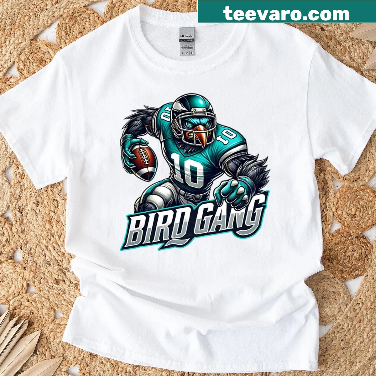 Artistic T-shirt featuring Bird Gang football design — on a men's t-shirt