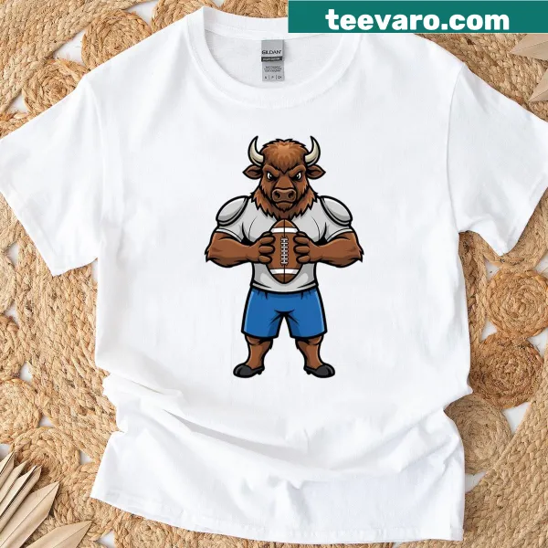 Cartoon Bison football mascot on a T-shirt