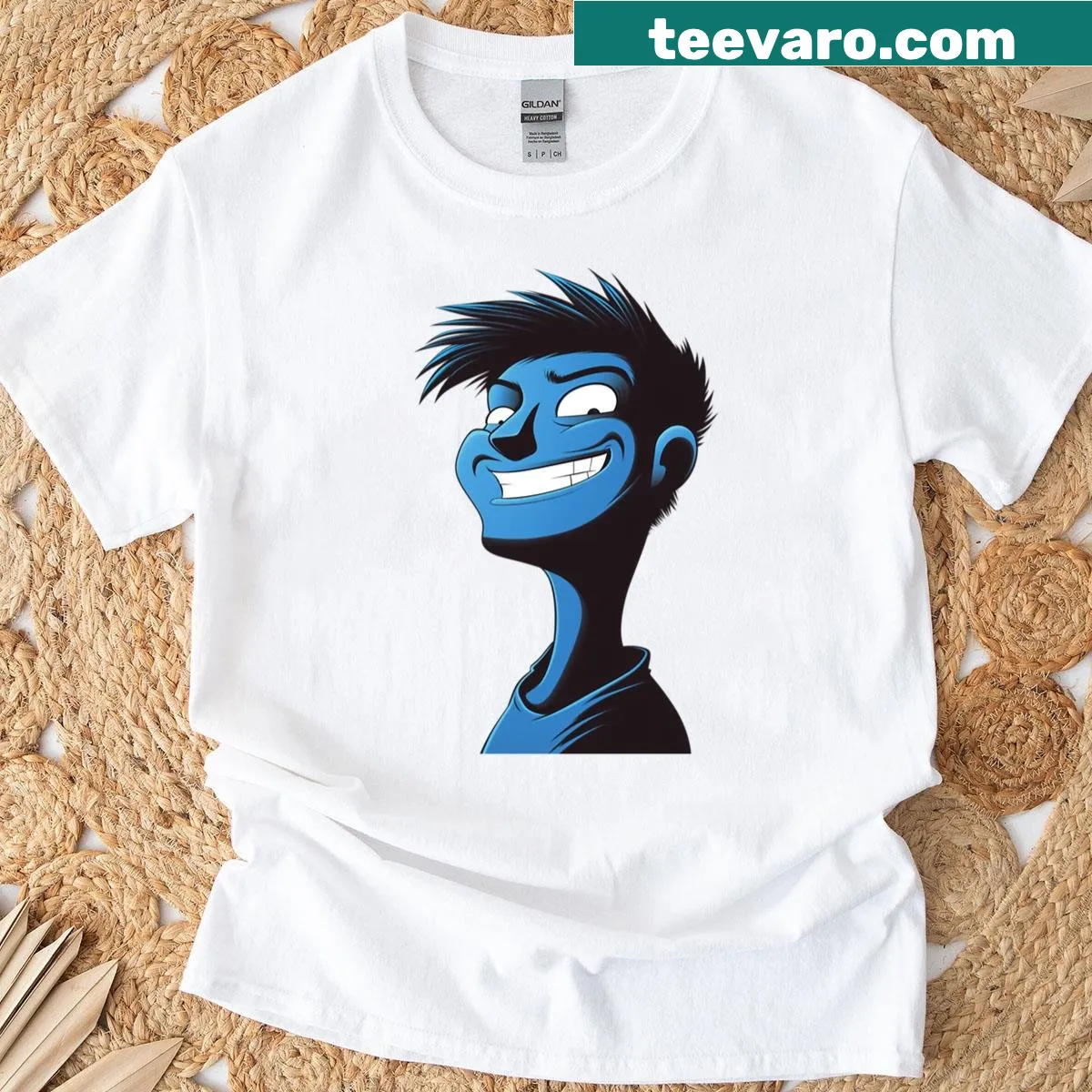 Cartoon character illustration in a bold playful style. — on a men's t-shirt
