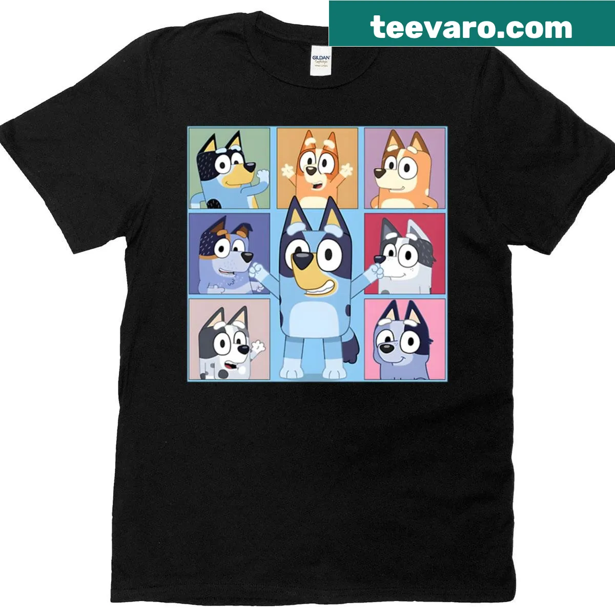 Oversized t-shirt featuring Bluey and family graphics — on a men's t-shirt