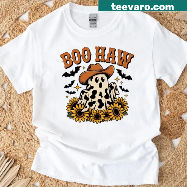 Skeleton cow design with 'Boo Haw' for Halloween