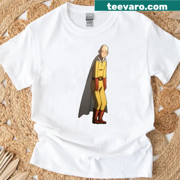Playful illustration of Saitama from One Punch Man on a T-shirt