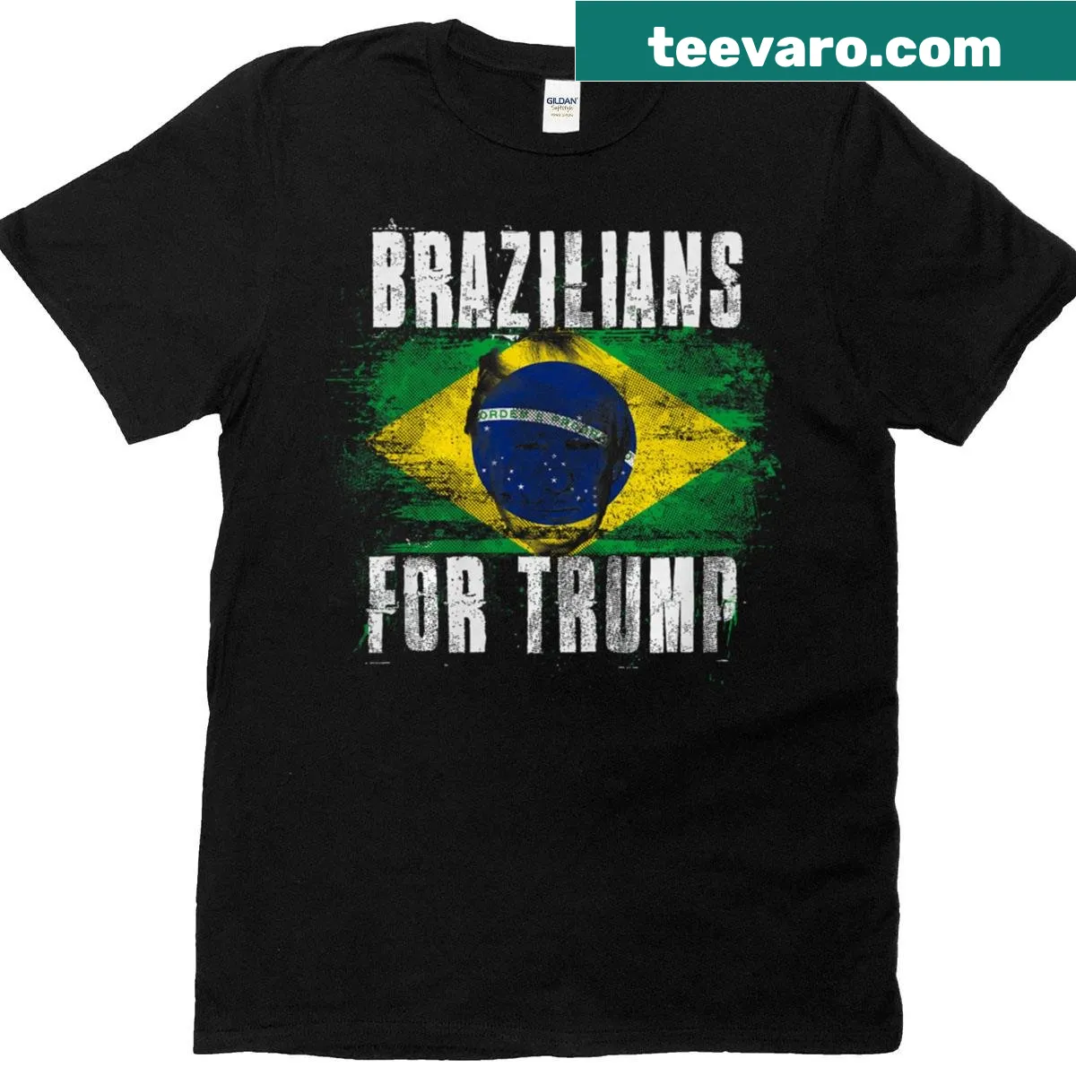Brazilians For Trump T-shirt with patriotic typography — on a men's t-shirt