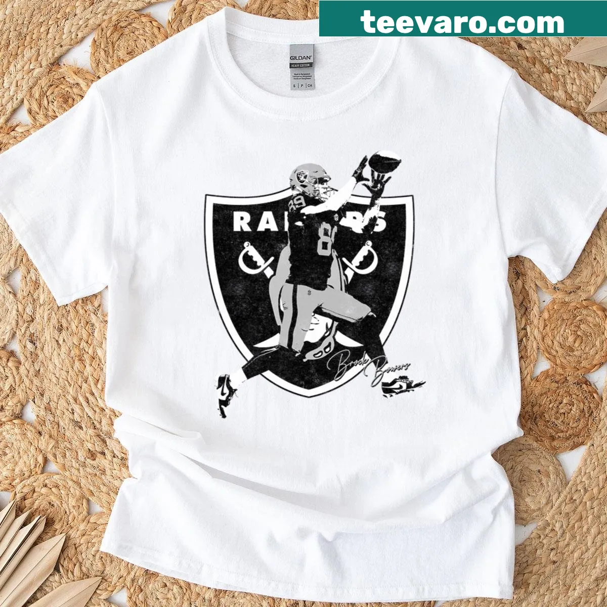 Illustrated shirt celebrating Brock Bowers with a sports theme — on a men's t-shirt
