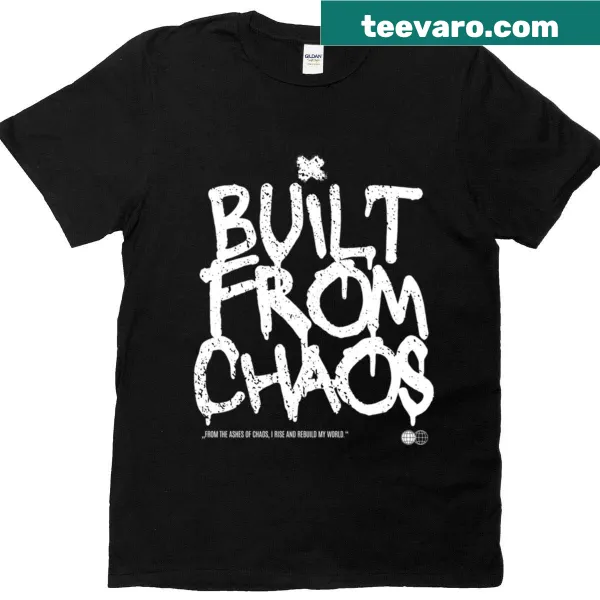 Playful hand-lettered Build From Chaos graphic on T-shirt